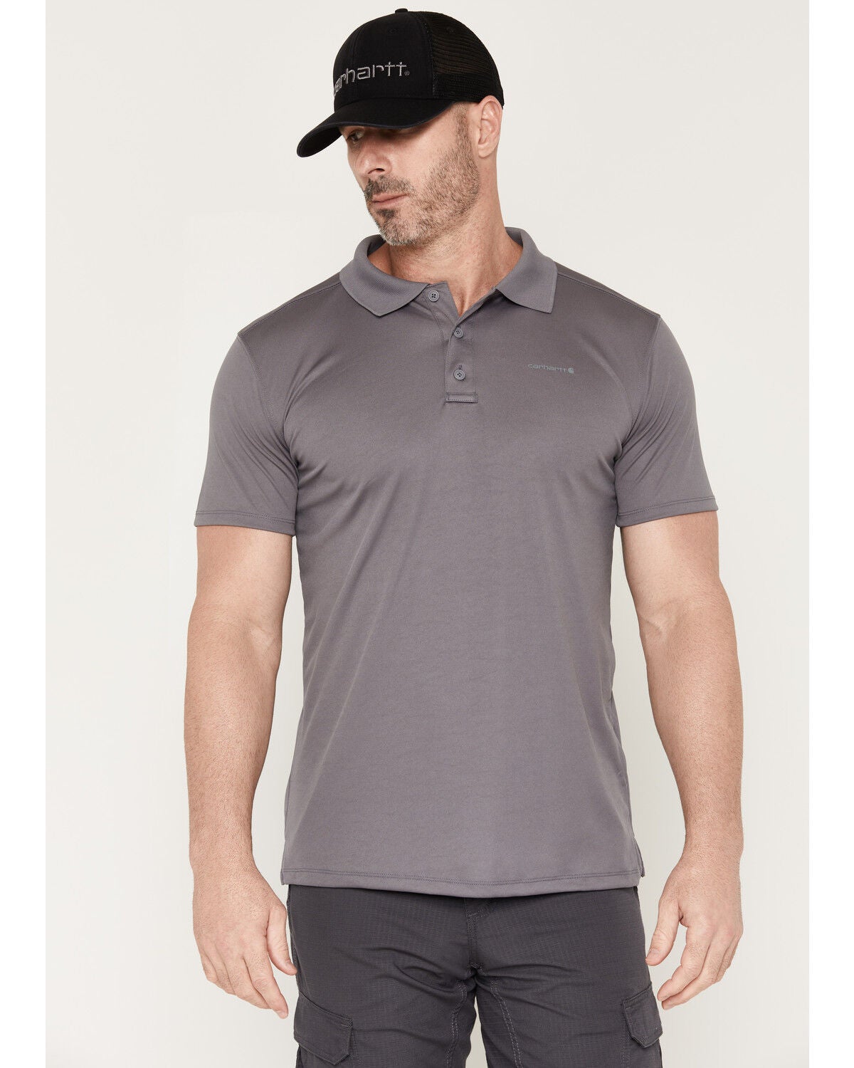 Image #1 - Carhartt Men's Force Sun Defender&trade; Relaxed Logo Short Sleeve Polo Shirt, Steel, hi-res