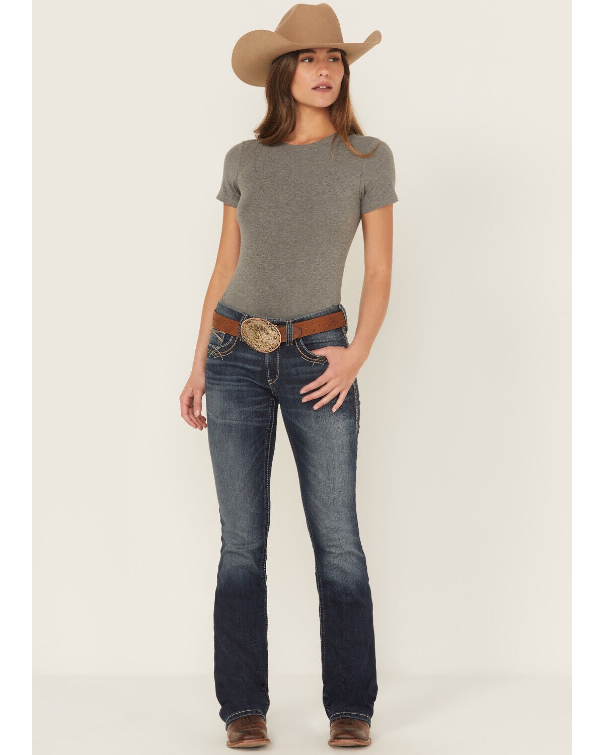 Ariat Women's Mid Rise Entwined Bootcut Jeans, Blue, hi-res