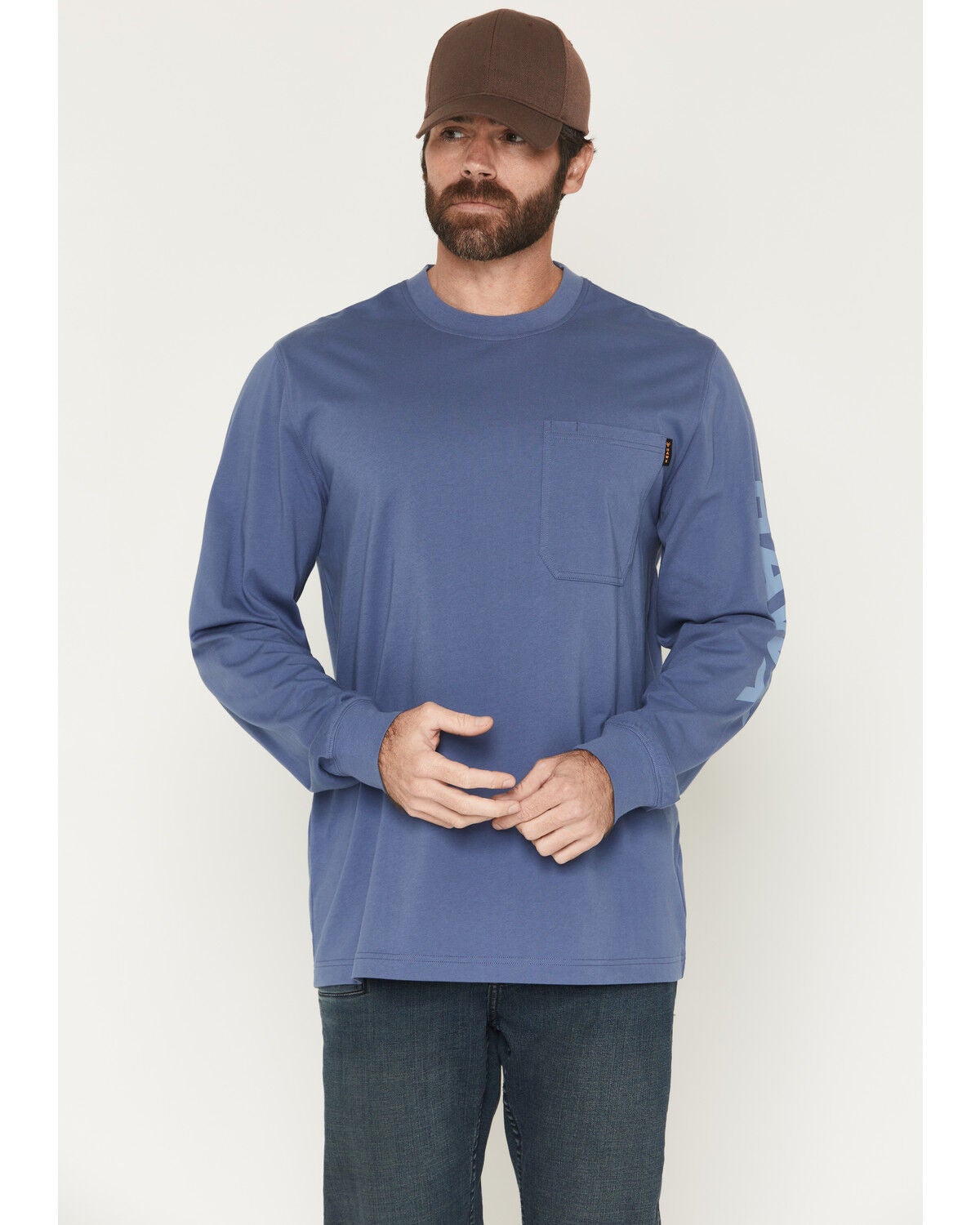 Hawx Men's Solid Graphic Logo Long Sleeve Work T-Shirt, Bright Blue, hi-res