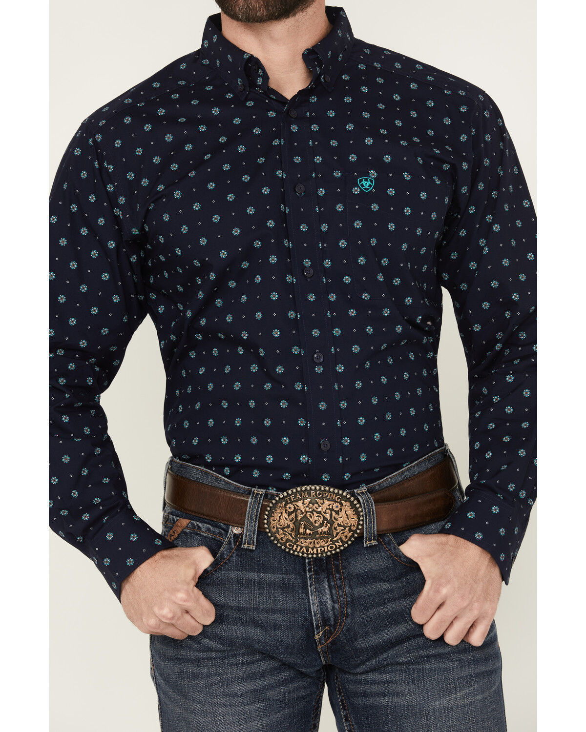 Image #3 - Ariat Men's Jacobi Geo Print Long Sleeve Button-Down Western Shirt - Tall, Navy, hi-res
