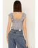 Image #4 - Rock & Roll Denim Women's Floral Flutter Sleeveless Top, Steel Blue, hi-res