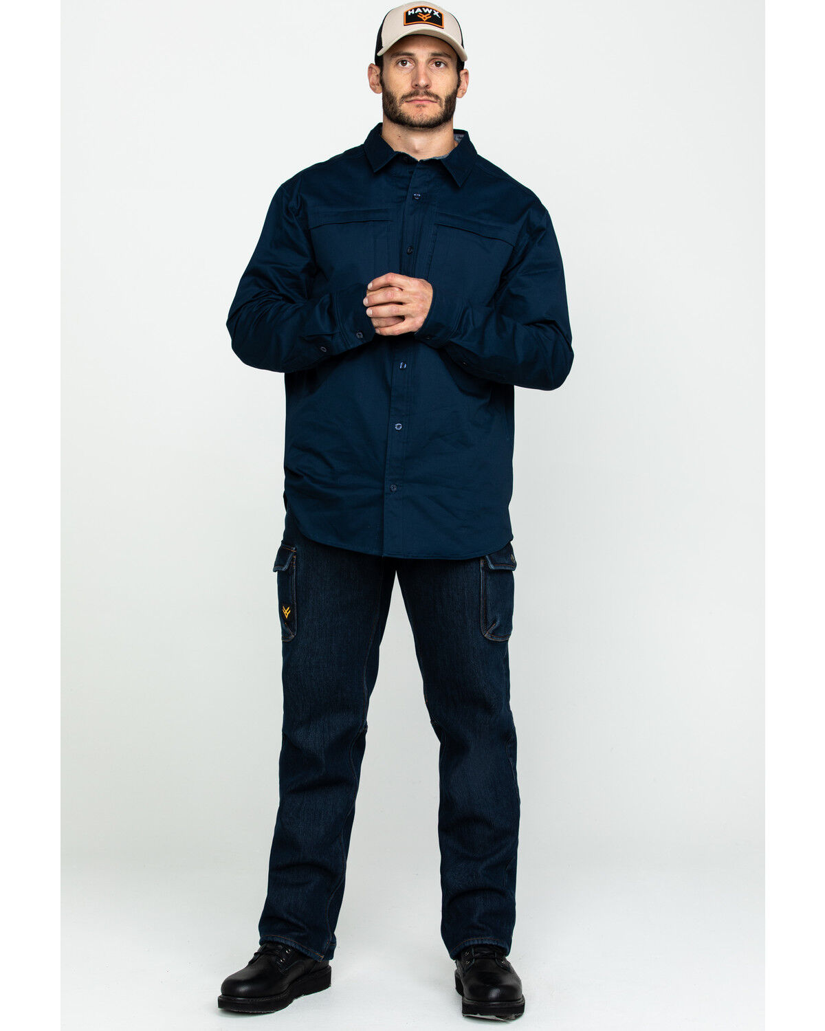 Image #6 - Hawx Men's Navy Stretch Twill Long Sleeve Work Shirt, Navy, hi-res