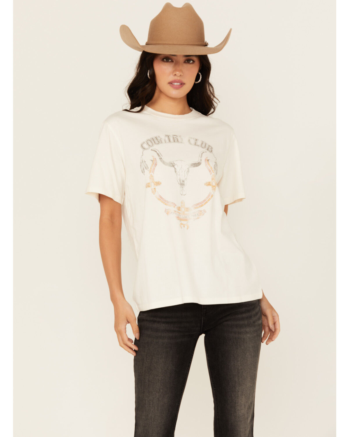 Image #1 - Idyllwind Women's Country Club Boyfriend Fit Short Sleeve Graphic Tee, Ivory, hi-res