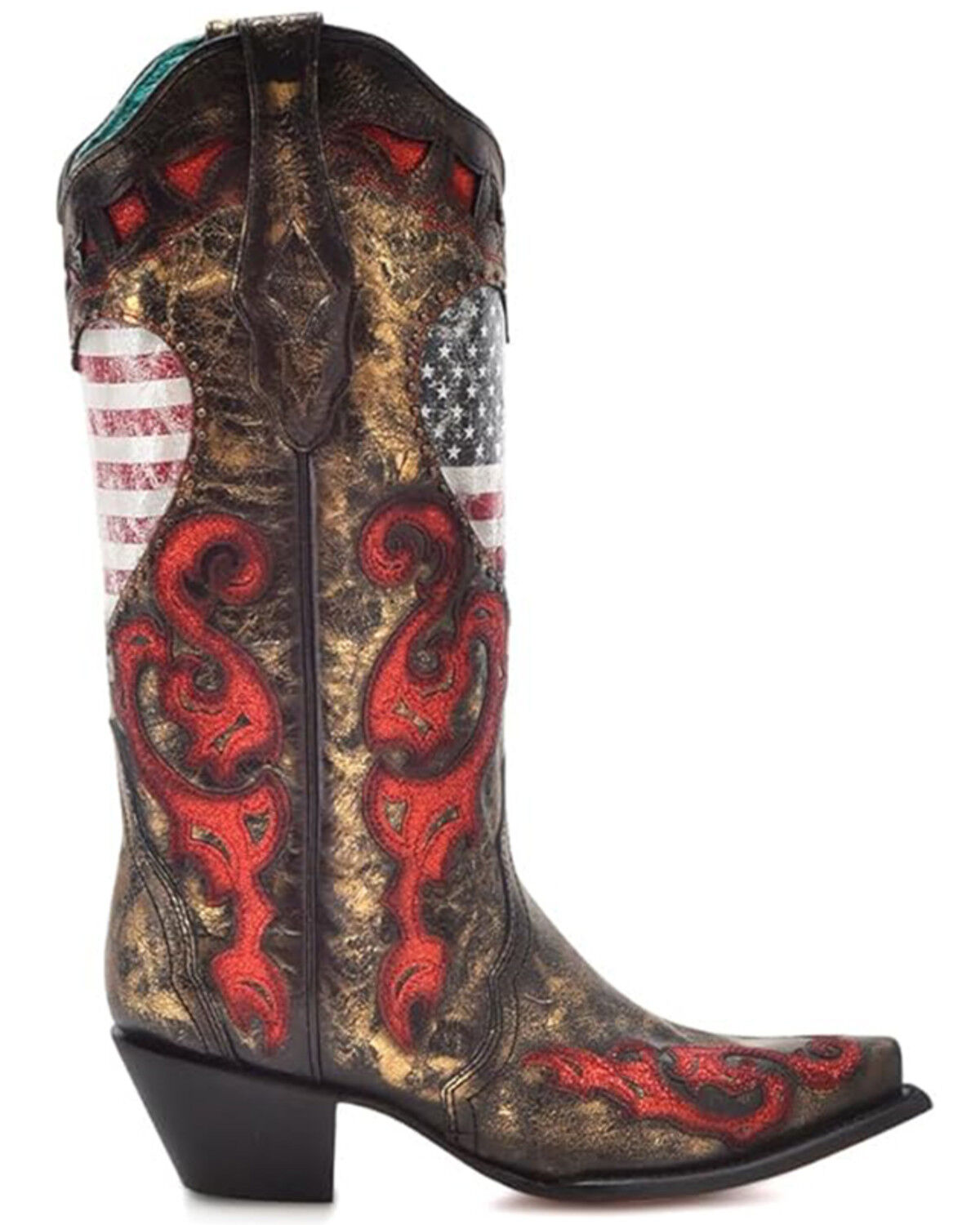 Image #2 - Corral Women's Stars And Stripes Embroidered Western Boots - Snip Toe, Black/red, hi-res