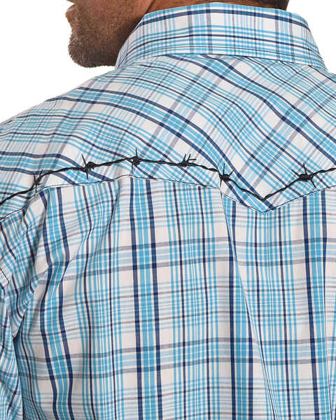 Image #3 - Cowboy Hardware Men's Picnic Plaid Print Long Sleeve Western Shirt , Blue, hi-res