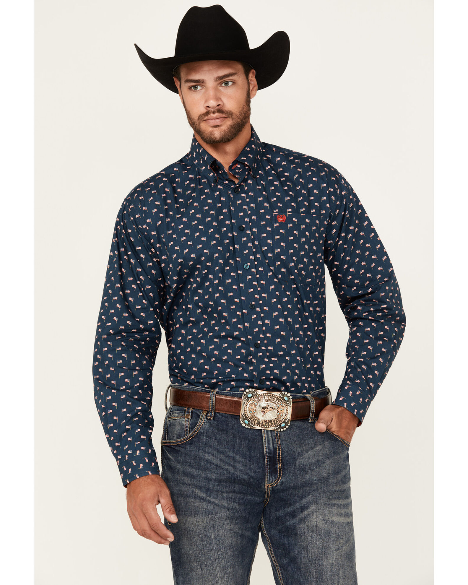 Product Name: Cinch Men's Mini American Flag Print Long Sleeve Button-Down  Western Shirt