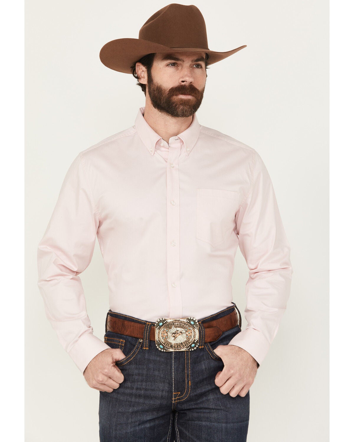 Cody James Men's Performance Twill Solid Long Sleeve Button-Down Stretch Western Shirt, Pink, hi-res