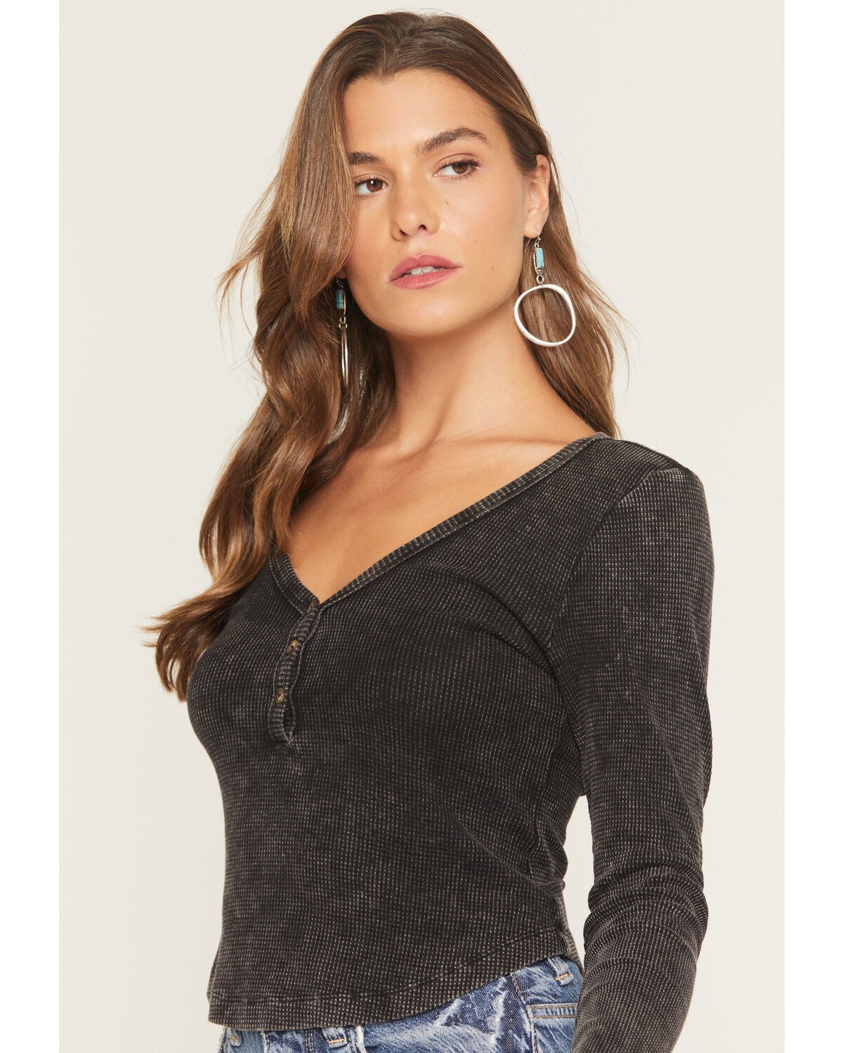 Image #2 - Wild Moss Women's Button-Down Long Sleeve Thermal Shirt, Black, hi-res