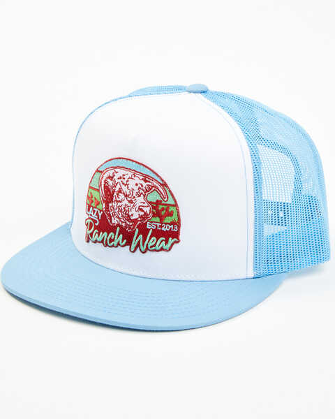 Lazy J Ranch Wear Men's Prickly Pear Logo Ball Cap , Blue/white, hi-res