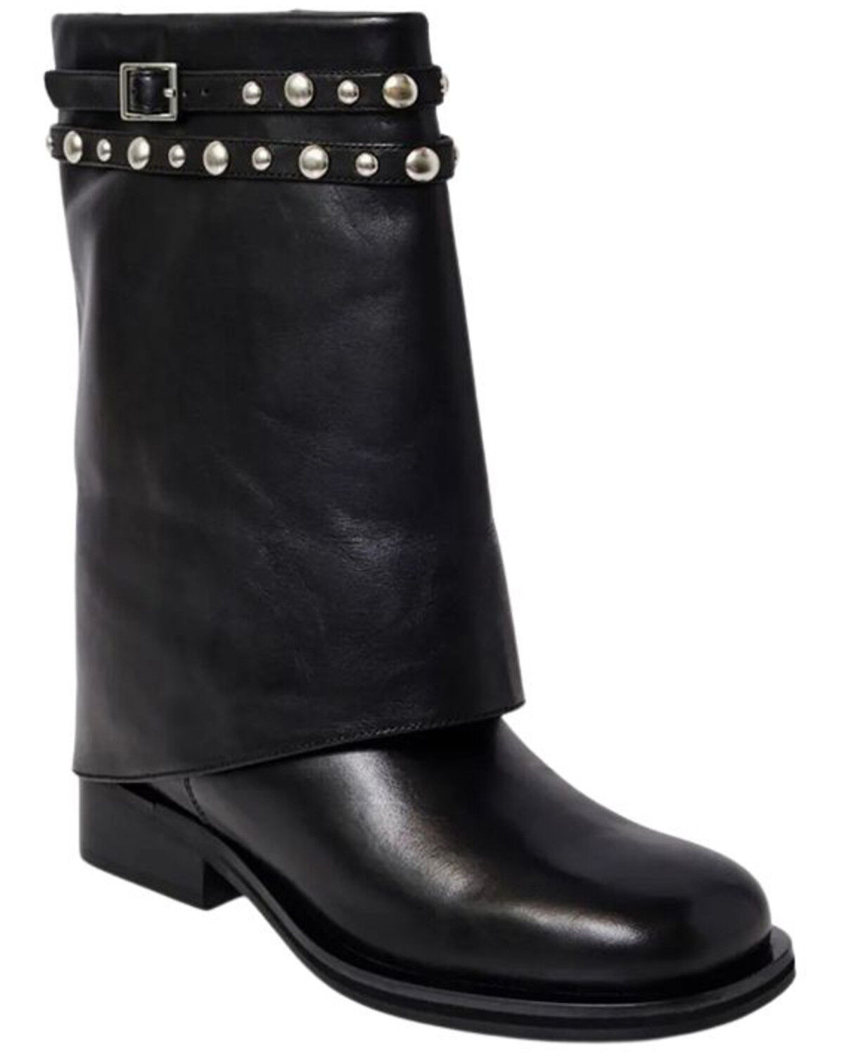Image #1 - Free People Women's Scorpio Studded Foldover Fashion Boots - Round Toe, Black, hi-res