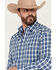 Image #2 - Stetson Men's Dobby Plaid Print Long Sleeve Snap Western Shirt, Blue, hi-res