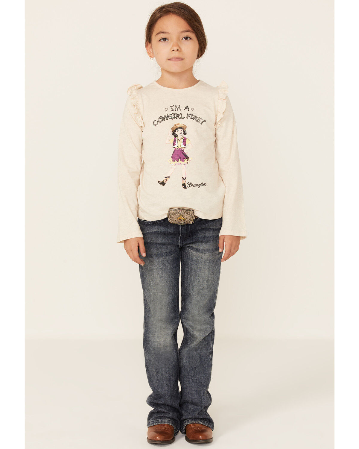 Image #4 - Wrangler Girls' Cowgirl First Long Sleeve T-Shirt, Oatmeal, hi-res