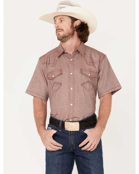 Cody James Men's Flock Solid Pearl Snap Western Shirt , Burgundy, hi-res