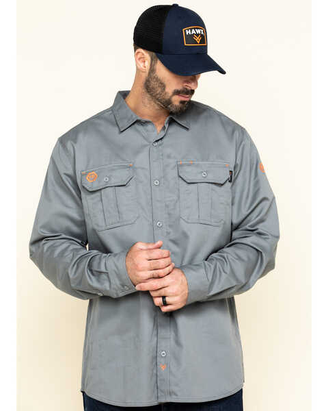 Hawx Men's FR Long Sleeve Woven Work Shirt - Tall , Silver, hi-res