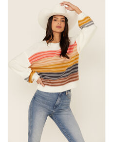 Very J Women's Multicolored Colorblock Stripe Pullover Sweatshirt, Cream, hi-res