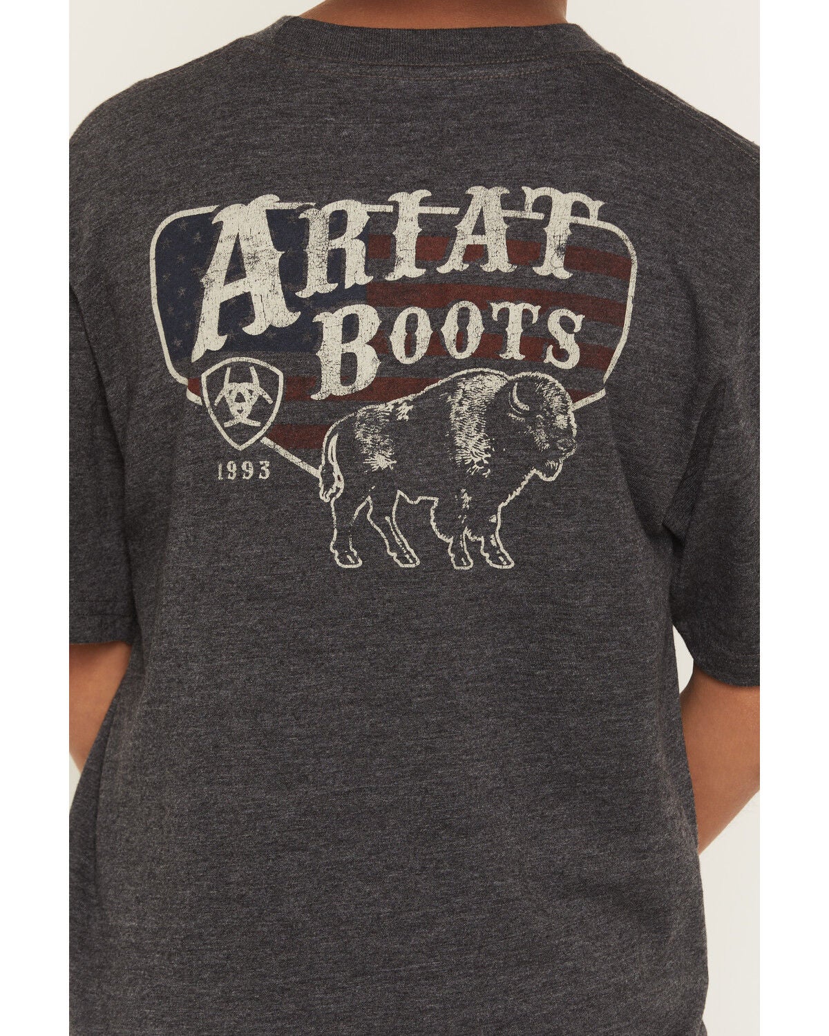 Image #3 - Ariat Boys' Logo Bison Flag Short Sleeve Graphic T-Shirt, Charcoal, hi-res