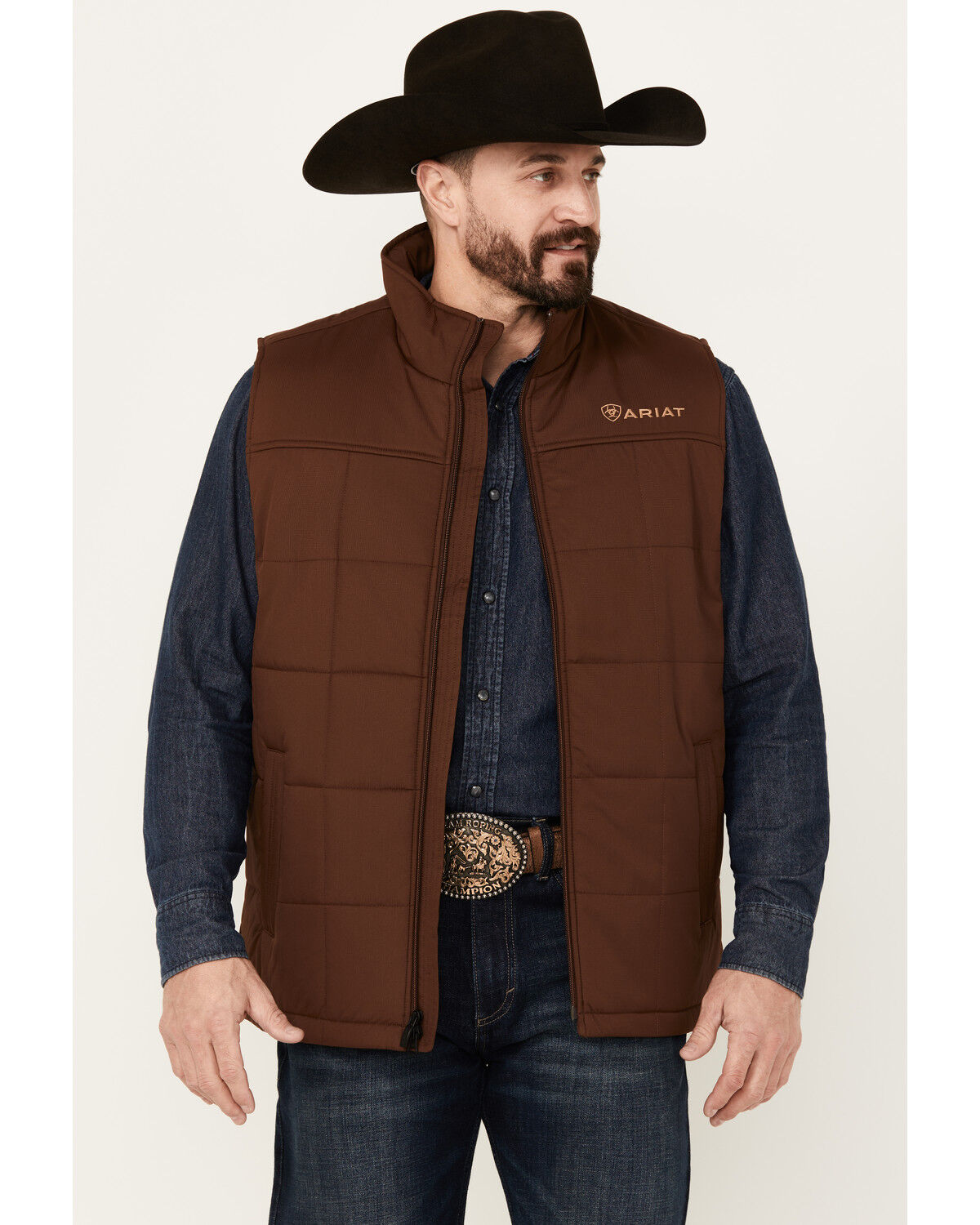 Image #1 - Ariat Men's Crius Solid Insulated Concealed Carry Vest - Big, Medium Brown, hi-res