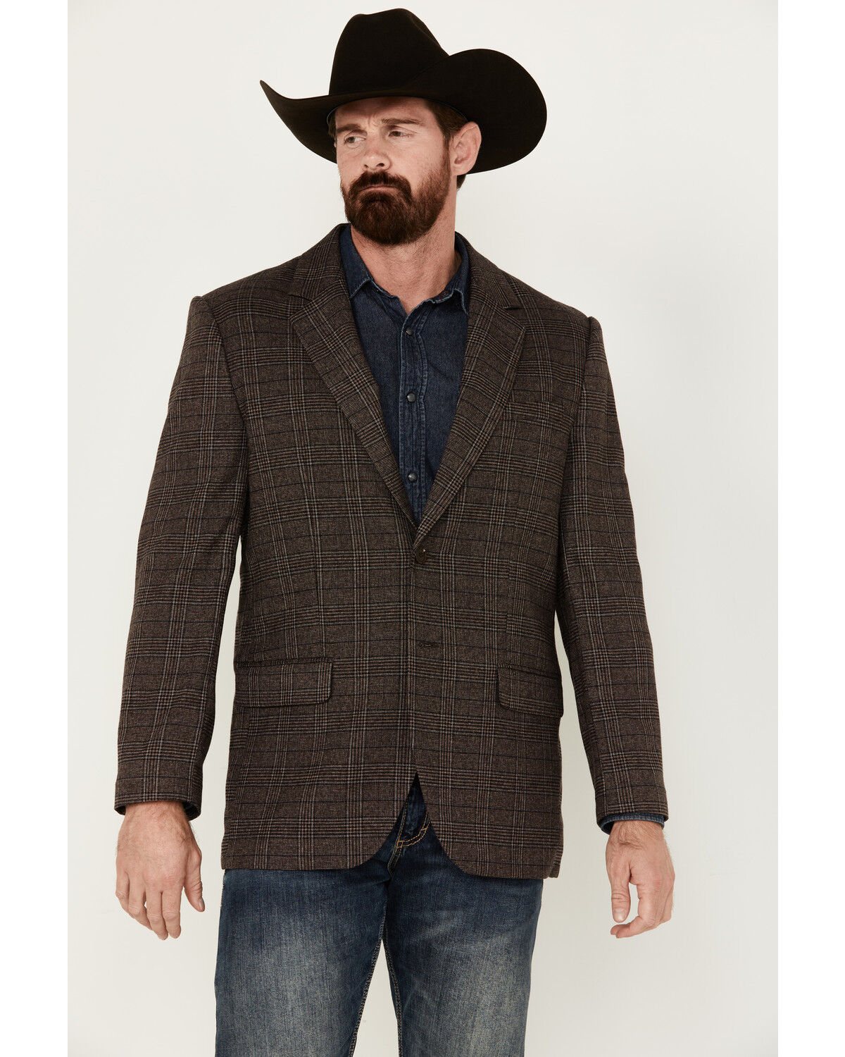 Image #1 - Rock & Roll Denim Men's Plaid Print Modern Fit Sportcoat, Brown, hi-res