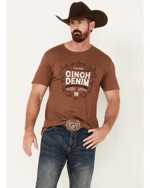 Image #1 - Cinch Men's Denim Western Lifestyle Short Sleeve Graphic T-Shirt, Rust Copper, hi-res