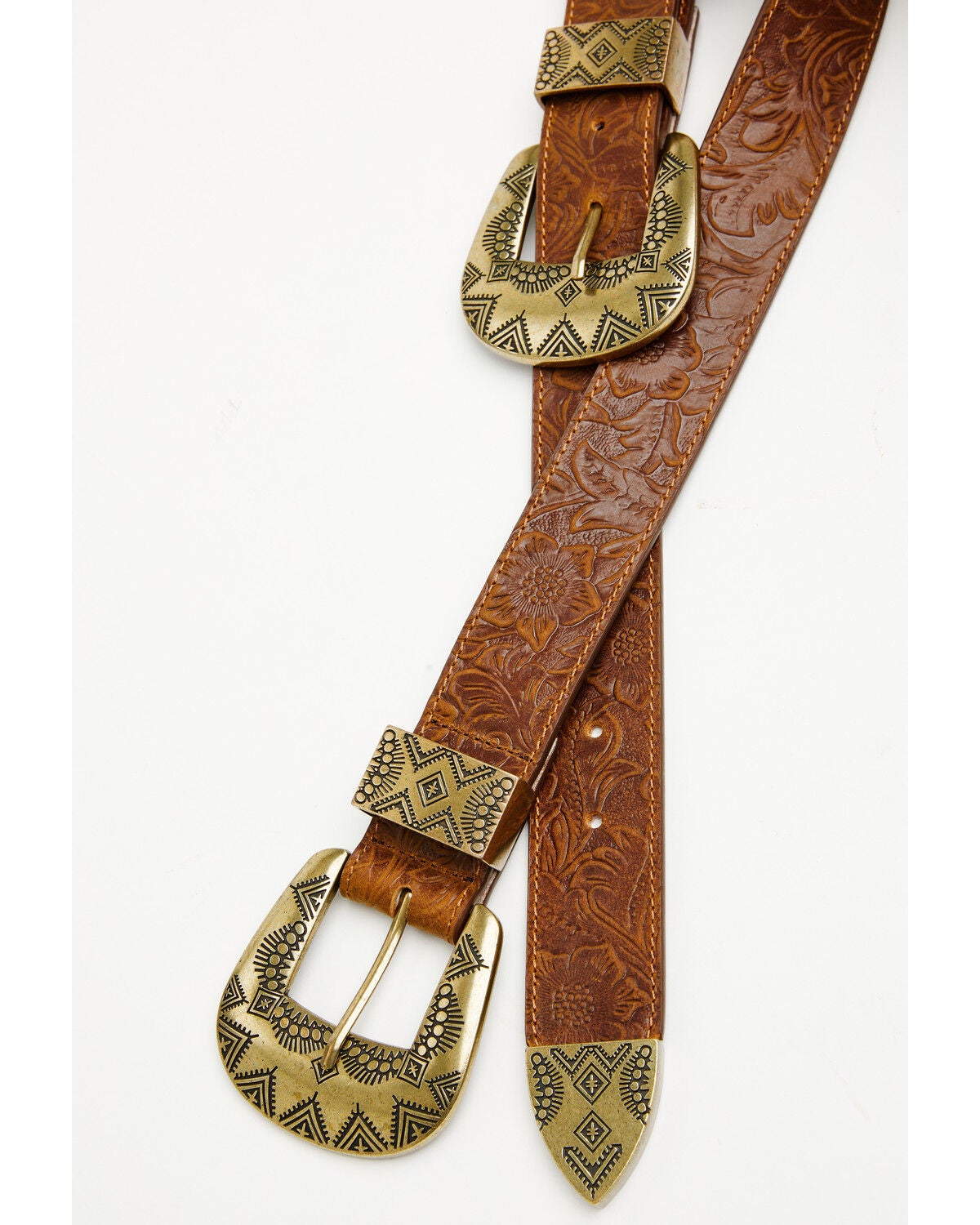 Image #2 - Shyanne Women's Teonna Double Buckle Embossed Belt, Silver, hi-res