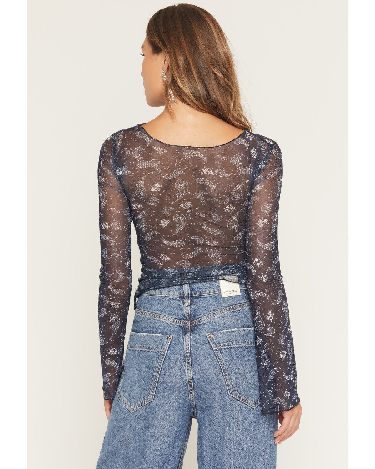 Image #4 - Ash & Violet Women's Paisley Print Long Sleeve Mesh Top, Blue, hi-res
