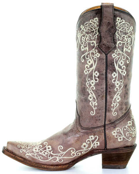 Corral Girls' Crater Bone Embroidered Western Boot - Snip Toe, Brown, hi-res