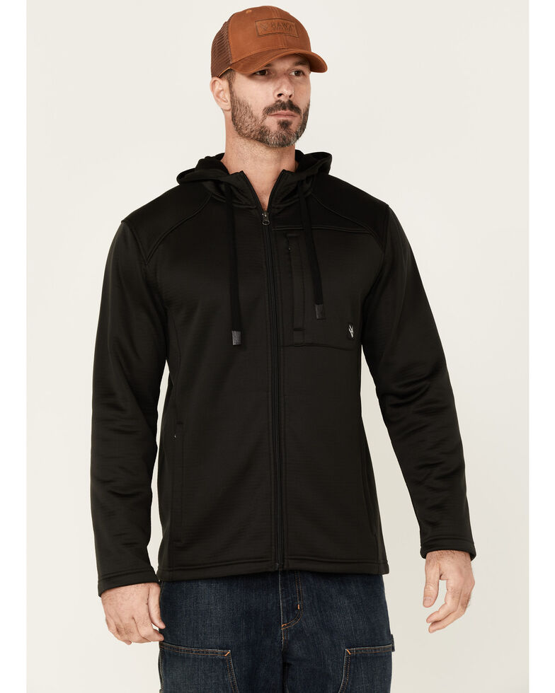 Hawx Men's Black Merrick Grid Back Zip-Front Fleece Hooded Work Jacket , Black, hi-res