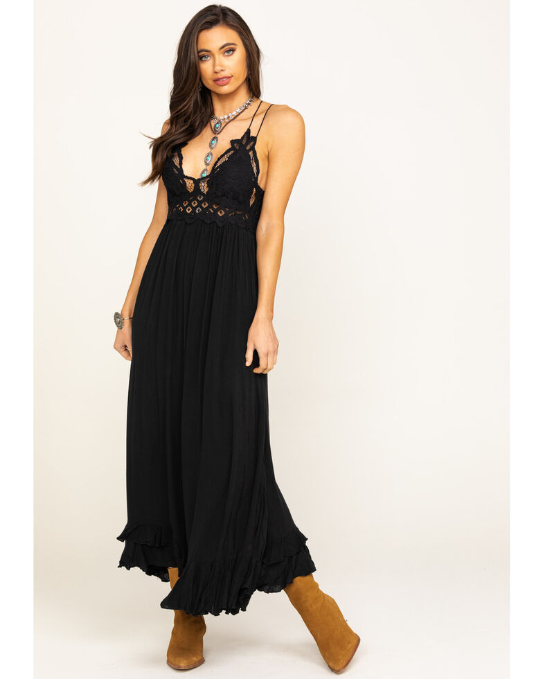 Free People Women S Black Adella Maxi Slip Dress Country Outfitter The dress i received was significantly shorter than the free people arellano maxis that i tried on at the free people store. free people women s black adella maxi slip dress
