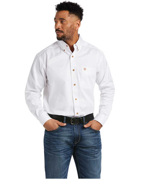Image #2 - Ariat Men's Solid Twill Long Sleeve Western Woven Shirt, White, hi-res