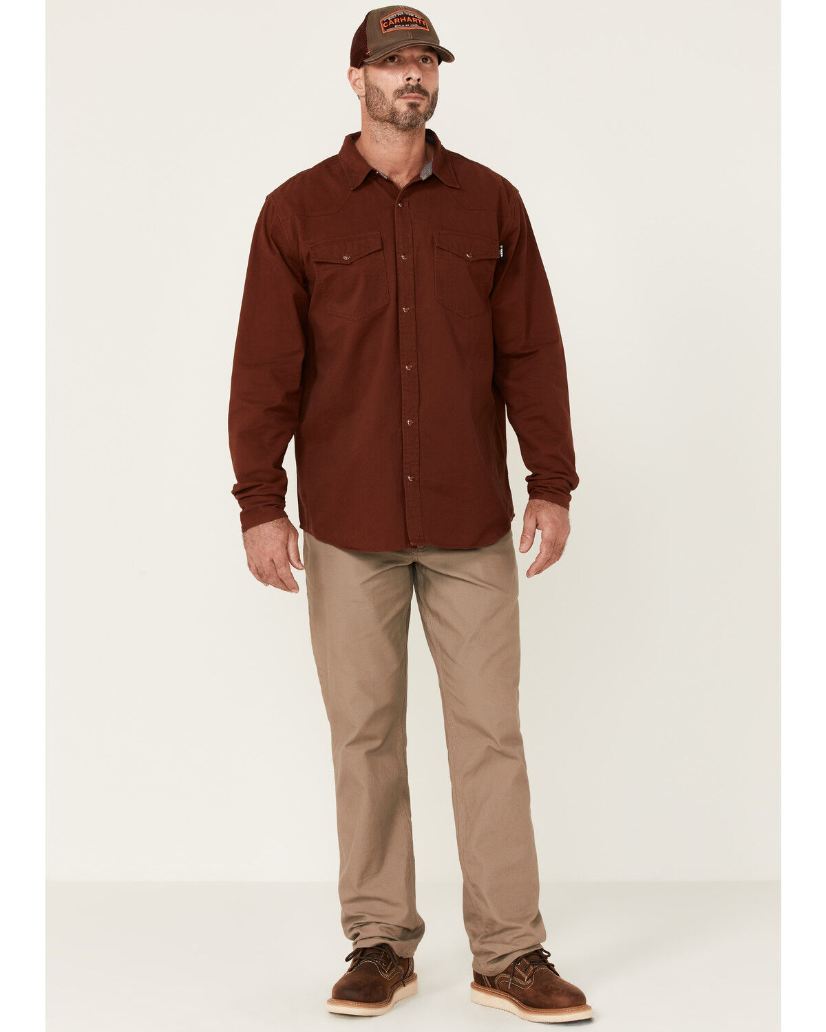 Image #2 - Hawx Men's Solid Mahogany Twill Snap Long Sleeve Work Shirt - Big, Mahogany, hi-res