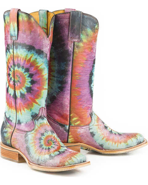 Image #2 - Tin Haul Women's Groovy with Tie Dye Camper Sole Western Boots - Square Toe, Blue, hi-res