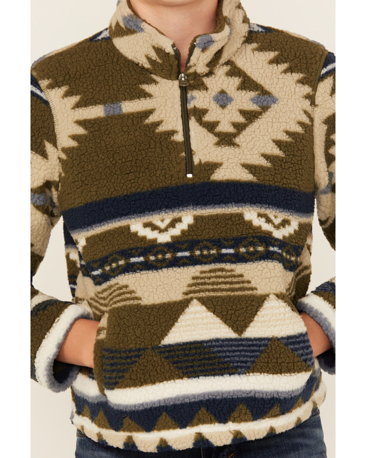 Image #3 - Wrangler Boys Southwestern Print Sherpa Pullover, Green, hi-res