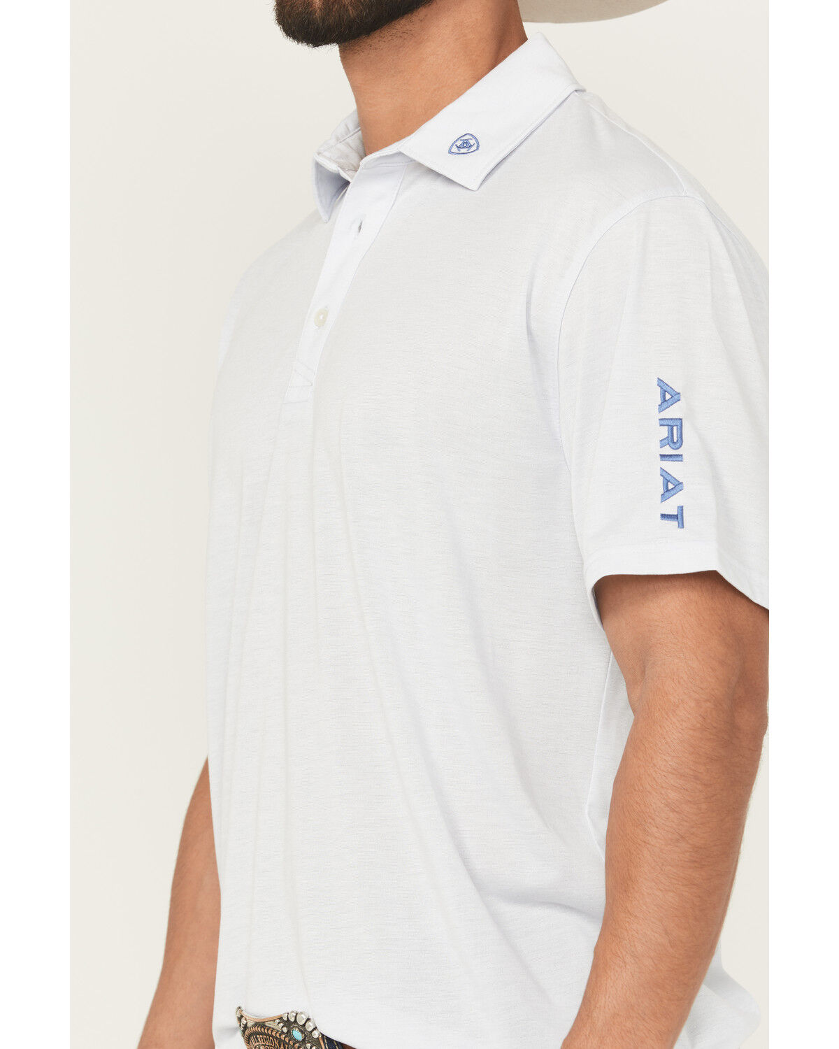 Image #3 - Ariat Men's Team Logo Short Sleeve Button-Down Polo Shirt, Light Blue, hi-res