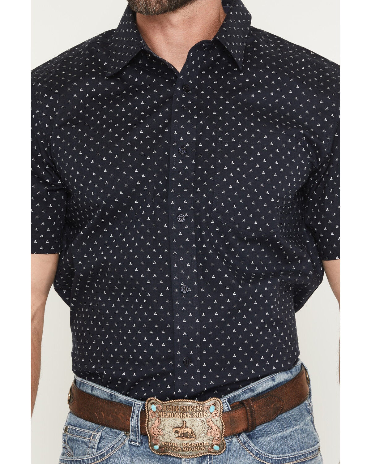Image #3 - Cody James Men's Barrel Rider Geo Print Short Sleeve Button-Down Stretch Western Shirt, Navy, hi-res