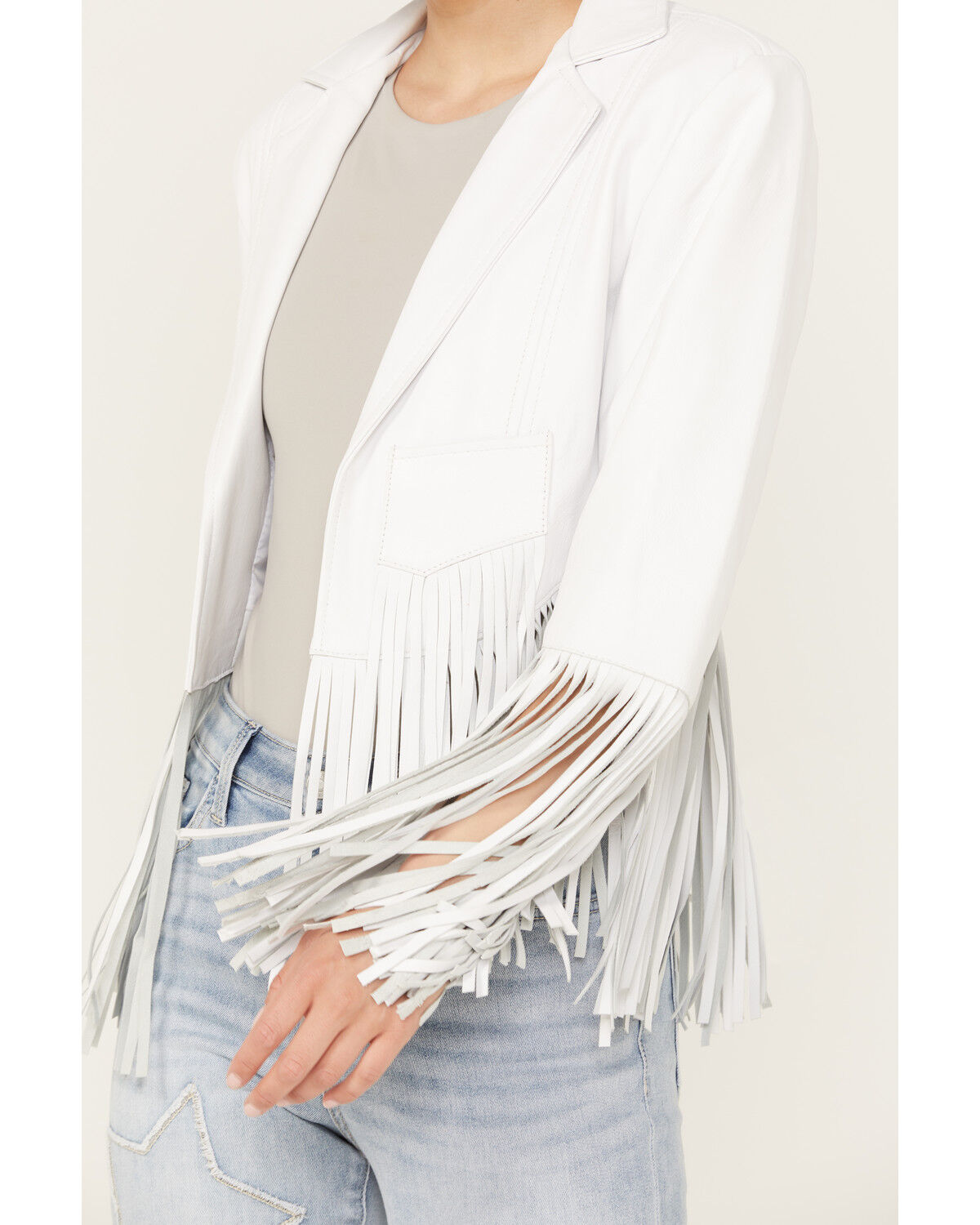 Image #3 - Cripple Creek Women's Cropped Fringe Jacket, White, hi-res