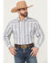 Image #1 - Roper Men's Wallpaper Floral Print Short Sleeve Snap Stretch Western Shirt, Blue, hi-res