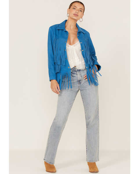 Image #3 - Understated Leather Women's Leather Fringe Jacket, Blue, hi-res