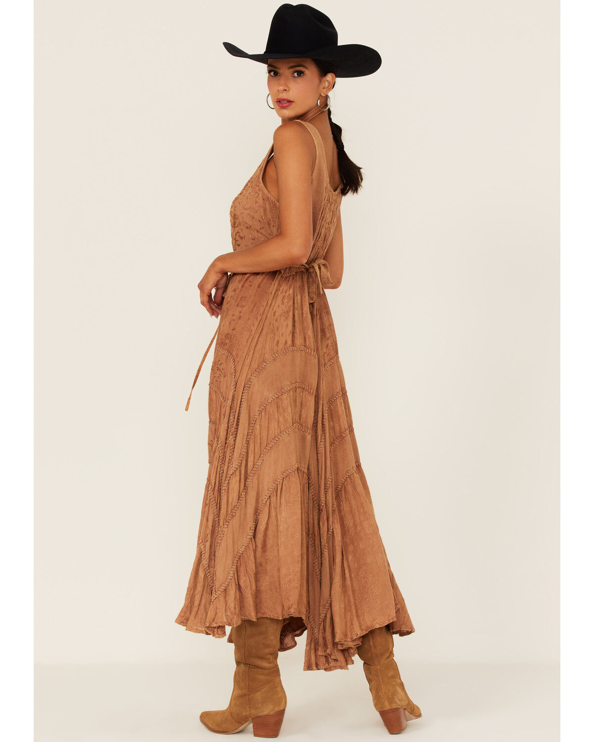 Image #5 - Scully Women's Lace-Up Jacquard Maxi Dress, Beige, hi-res