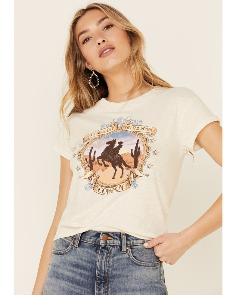 White Crow Women's Ride Off Into The Sunset Graphic Short Sleeve Tee , Ivory, hi-res
