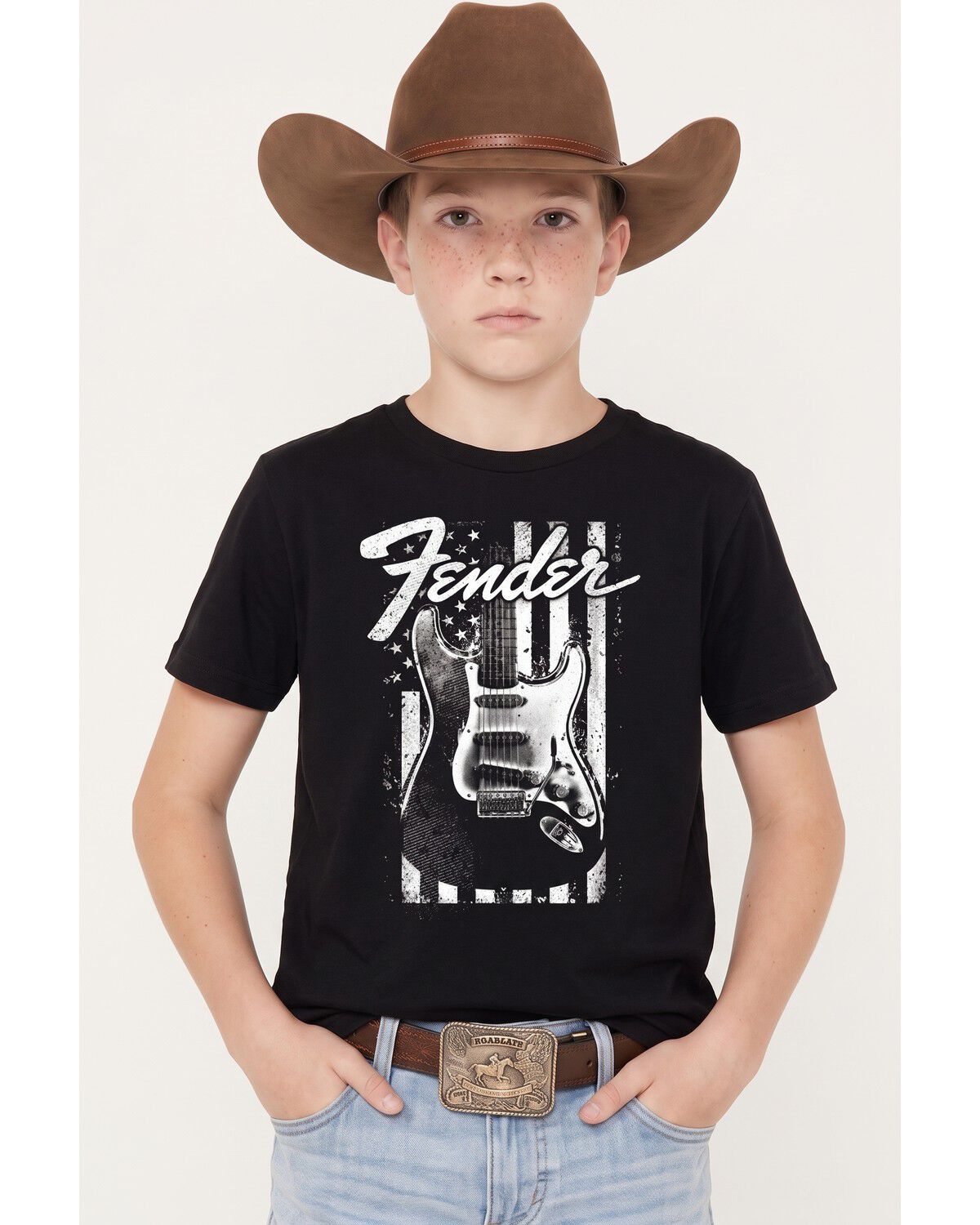 Fender Boys' Fender Flag Short Sleeve Graphic T-Shirt, Black, hi-res