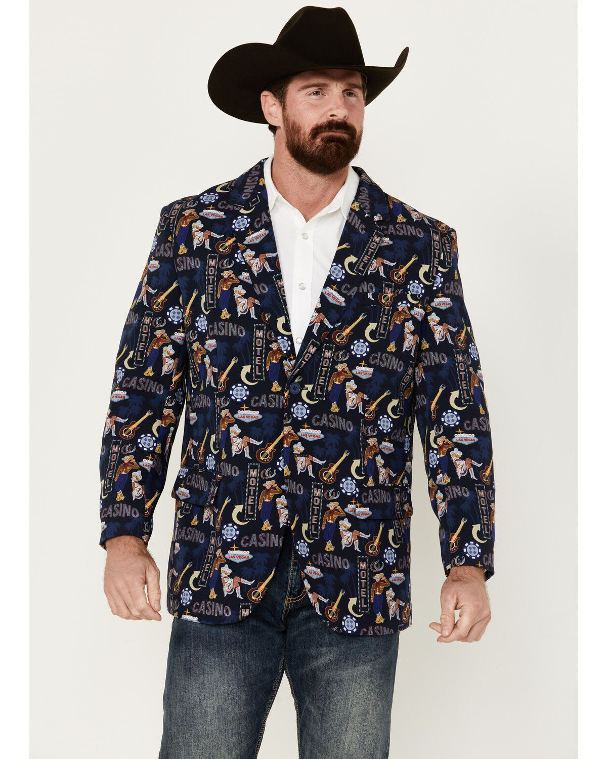 Image #1 - Rock & Roll Demin Men's Casino Conversation Print Modern Fit Sportcoat, , hi-res