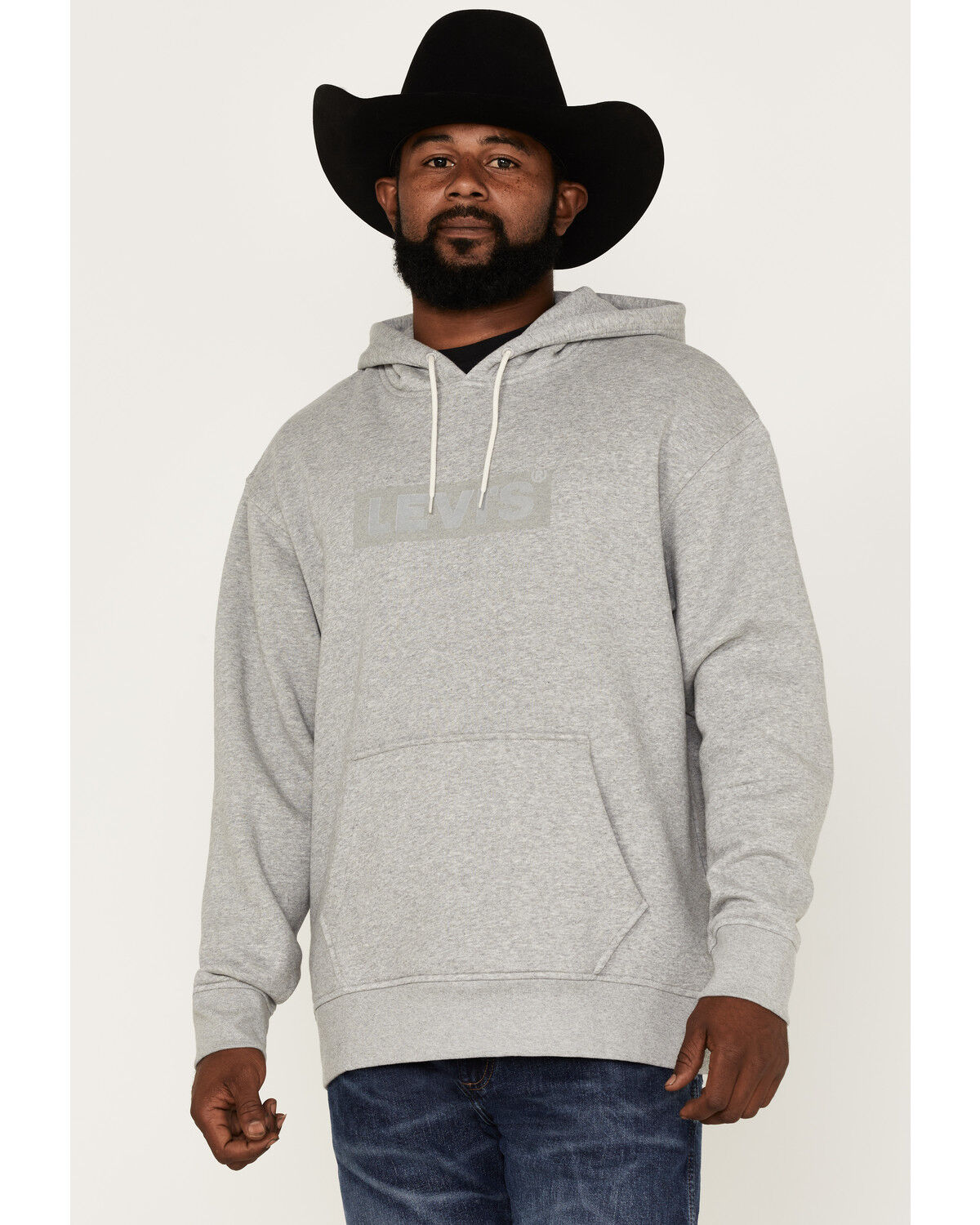 Image #1 - Levi's Men's Box Tab Graphic Logo Hooded Sweatshirt, Heather Grey, hi-res