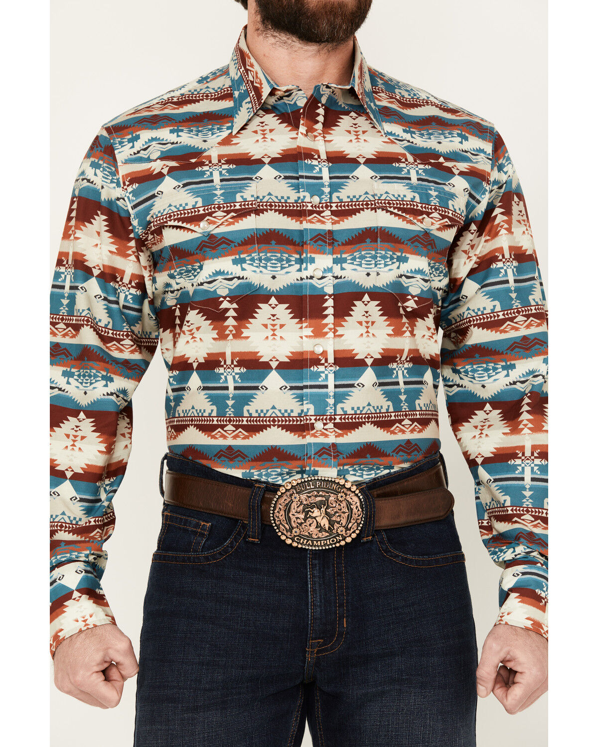 Image #3 - Roper Men's Vintage Southwestern Print Long Sleeve Pearl Snap Western Shirt, Multi, hi-res