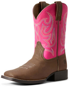 Ariat Youth Girls' Sport Champ Western Boots - Wide Square Toe, Brown, hi-res