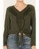 Nostalgia Women's Embroidered Tie Front Long Sleeve Top, Olive, hi-res