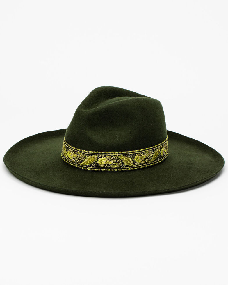Lack Of Color Women's Forest Green Melodic Fedora Hat , Green, hi-res
