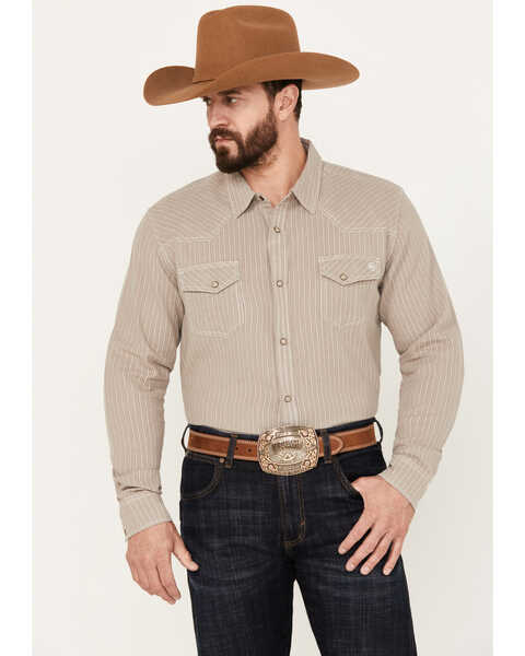 Blue Ranchwear Men's Laramie Striped Long Sleeve Western Snap Shirt, Cream, hi-res