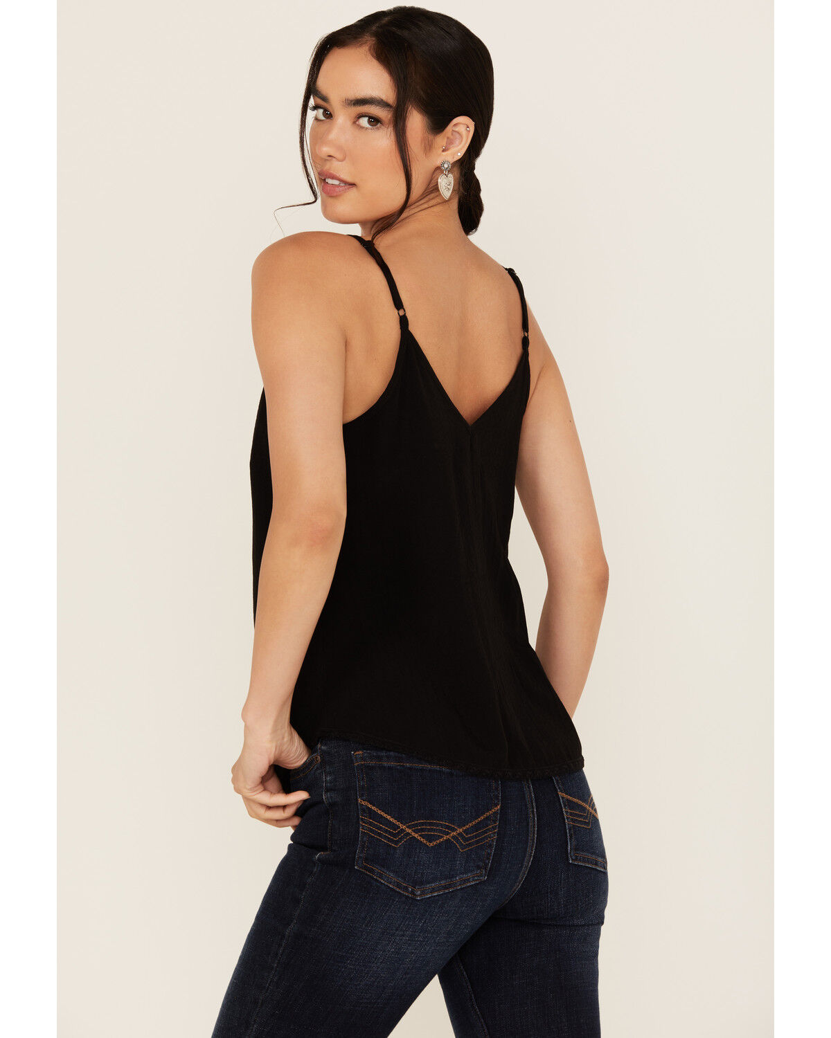 Image #4 - Idyllwind Women's Randa Solid Lace Trim Cami Tank, Black, hi-res