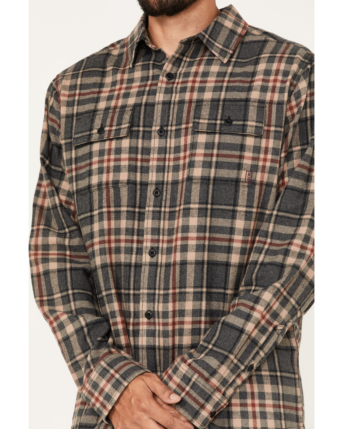Image #3 - Brothers and Sons Men's Everyday Plaid Long Sleeve Button Down Western Flannel Shirt, Charcoal, hi-res