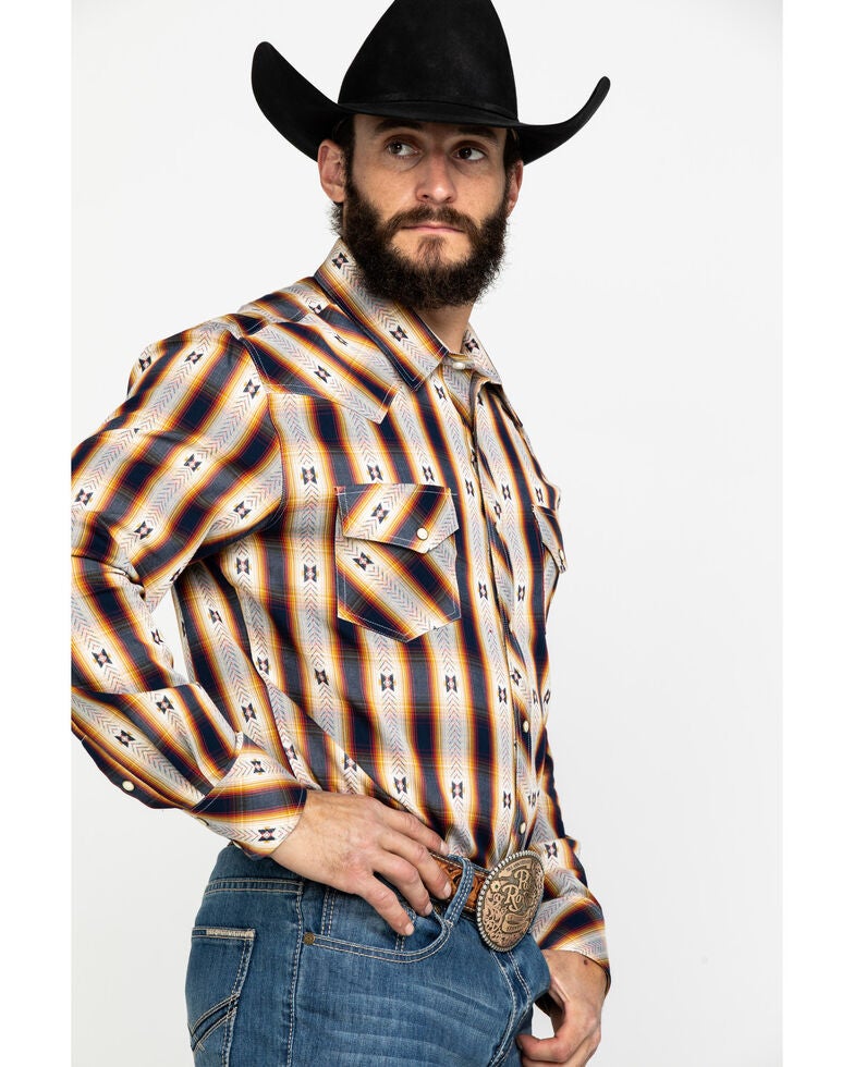 Rock & Roll Cowboy Men's Aztec Jacquard Plaid Long Sleeve Western Shirt - Country Outfitter